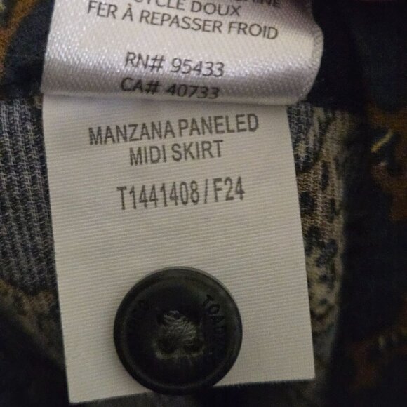 Toad&Co Manzana Paneled Midi Skirt Midnight Leaf Print Organic Cotton Size L - Picture 12 of 12